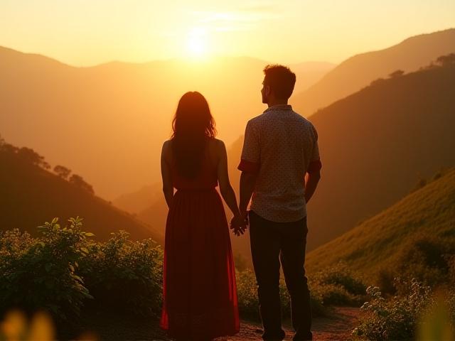 Fundadores de Mictlan Mornings en un cafetal oaxaqueño al amanecer, con el cielo teñido de tonos místicos.